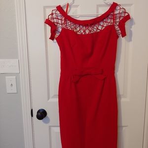 Tatyana red lattice pencil dress